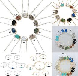 Druzy stenen kettingen bengelen oorbellen geometrische natuursteen hanger charmelarmband ringen voor vrouwelijke meisjes mode -sieraden in bulk GB1181