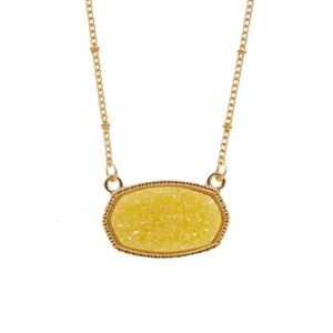 Druzy t Resin Ovale Pendant Collier Gold Colliers Couleur Chaîne Drusy Hexagon Style Designer Brand Fashion Bijoux pour les femmes GG