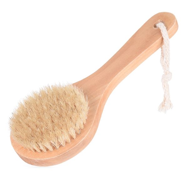 Brosse de bain sèche pour le corps, épurateur de dos antidérapant, manche court en bois, poils naturels, douche, masseur exfoliant XBJK2112