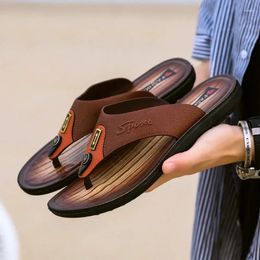 Pantoufles en cuir Quick 887 pour hommes, tongs respirantes à la mode, chaussures de plage décontractées, pantoufles d'extérieur, sandales d'été, mules