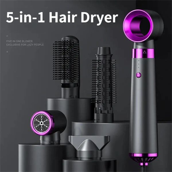 Sèche-linge Nouveau 5 en 1 Sèche-cheveux électriques Sècherie chaude Brosse à air chaud Multifinection Clainer Ion Ion Curler Blow Dryer Style Tyle Tool