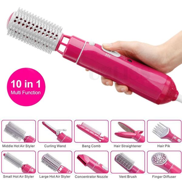 Sèche-linge un étape peigne à air chaud 10 dans 1 Styler à air chaud souffle de cheveux sèche-cheveux brosse curlerstraightner pinceau électrique peigne