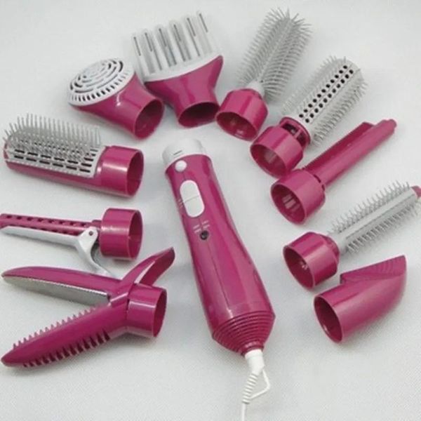 Sèche-cheveux 10 en 1 bigoudis électriques peigne multifonctionnel sèche-cheveux brosse avec Styler rotatif bigoudi rose US EU AU UK Plug