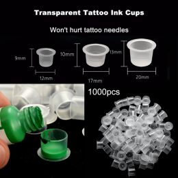 Séchoirs 1000pcs tatouage en plastique jetable tasses d'encre 12 mm 17 mm 20 mm de tatouage transparent cotons de pigment support
