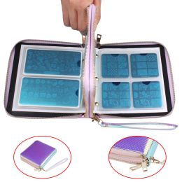 Dryers 72/120Slots Sier Nail Art Stamping Plaat Holder Nagelstempel Sjabloon Holder Albumopslag voor DIA 6cm/6 cm*12 cm Stencil Case Bag
