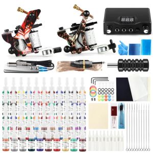 Drogers Complete tattoo-set met tattoo-pistool Voeding 6/54 stuks Inkten Pigment 10 stuks Naalden 2 Pro Tattoo Hine Gun Kit voor beginners