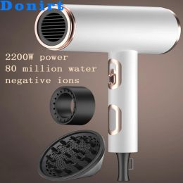 Dryers Donirt Professional Hair Dryers Negatief Ion 220V Hot Cold 2200W High Power Blue Light Antistic Flow Dryer Home Appliance