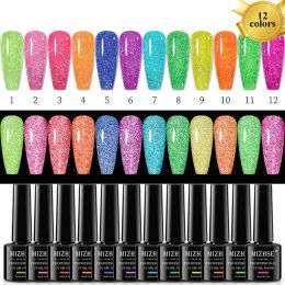 Séchoirs mizhse 12 / 8pcs en gel réflectif néon ensemble de vernis à ongles tremper les vernis de gel paillettes UV / LED tout pour la manucure en acrylique