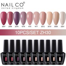 Séchants Nailco 10pcs / Set 15 ml Gel Multicolor Varnish Hybrid Gelnish Gel Rigoux de ongles Set Top Top Nail Art Fabrice Off UV Gellak Lakiery