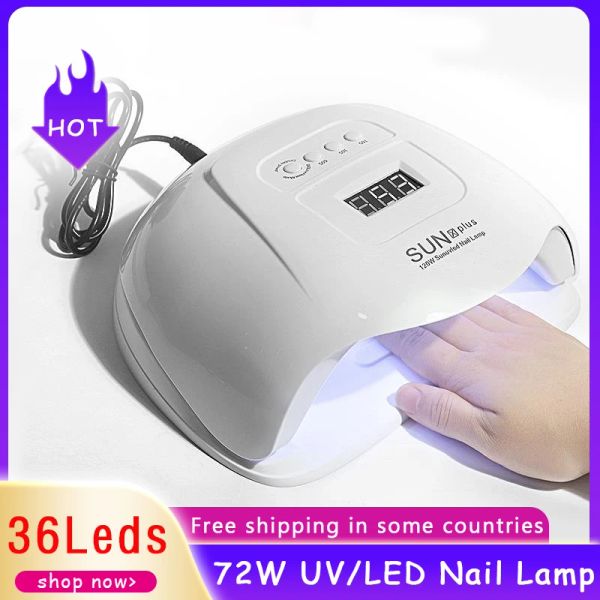 Secadoras Sun XPlus Secador de uñas 72W Lámpara de clavos LED LIGHT UV para secar esmalte de uñas de gel con manicura de sensación de movimiento Herramientas de arte