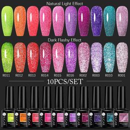 Drogers ur suiker 10 stks reflecterende nagelgel polish set winterfluorescerende lichtgevende semi permanent UV LED -gel manicure nail art varnish