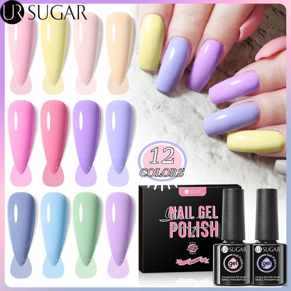 Sèchers ur sucre 12pcs rose bleu aron couleurs de couleurs de gel de vernis à ongles semi semi-permanent trempage de la manucure entière de la manucure entièrement enracine