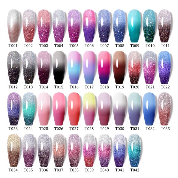 Séchoirs ur sucre 42pcs 7,5 ml gel thermique gel polonais 3layers Couleur à changement de couleur UV Gel Vernis paillettes Faire tremper les nails de nail