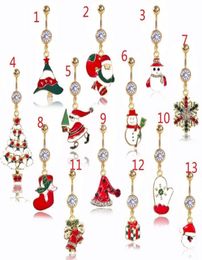 DS8 NUEVO Botón de Navidad del vientre de Navidad Percing Red Woman Body Piercing Jewelry Rhinestones Barra de ombligo de árbol 14g Acero inoxidable1618893