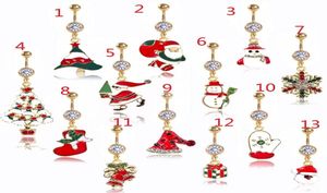 DS8 NIEUWE Kerstnavel Ring Piercing Red Woman Body Piercing sieraden Rijnbaren Boom Navel Bar 14g roestvrij staal1523892
