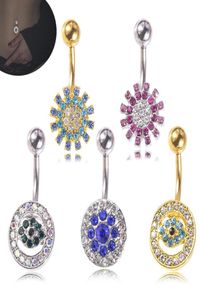 DS85 Fleur Dangle Nombril Anneaux Body Piercing Nombril Bar 14G Plein cristal Mauvais yeux Fleur Forme corps piercing bar Body Bar J1212496