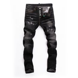 DSQ Black Slim Men Jeans Classic broek Hip Hop Rock Moto Designer broek Distressed Skinny Denim DSQ2 Biker Jeans 6915