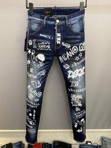 Jeans pour hommes DSQ2 COOLGUY JEANS Hip Hop Rock Moto Design déchiré en détresse Denim maigre dsq2 bleu Jeans 823