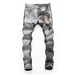 DSQ Jeans pour hommes slim WASH SEXY TWIST gris JEANS Pantalon classique pour homme Hip Hop Rock Moto Pantalon de créateur décontracté en détresse Skinny Denim Biker Jeans 661