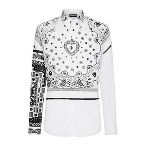 DSQ PHANTOM TURTLE Martini Sjaal Afdrukken Katoenen Shirt Heren Designer Shirts Merk Kleding Mannen Lange Mouw Overhemd Hip Hop Stijl Tops 841769