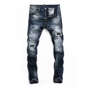 DSQ Phantom Turtle Men's Jeans Mens Italiaanse designer jeans skinny gescheurde coole kerel causaal gat denim modemerk fit jeans gewassen broek 65279