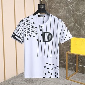 DSQ PHANTOM TURTLE Heren Designer T-shirt Italiaanse Milan Fashion Polka Dot met gestreepte print T-shirt Zomer Zwart Wit T-shirt Hip239w