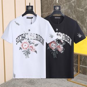 DSQ PHANTOM TURTLE Hommes Designer T-shirt Italien Milan Mode Fleur Imprimer T-shirt Été Noir Blanc T-shirt Homme Hip Hop Street249n