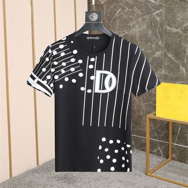 DSQ PHANTOM TURTLE Camiseta de diseñador para hombre Moda italiana de Milán Lunares con estampado de rayas Camiseta Verano Negro Camiseta blanca Hip330B