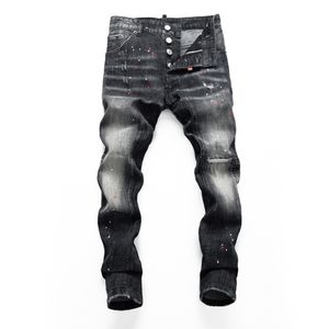 DSQ Slim Black Men's Jeans Cool Guy Jeans Hole Classic Hip Hop Rock Moto Casual Design Divered Denim DSQ2 Jeans 387