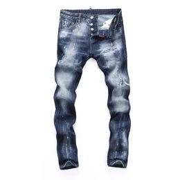DSQ Slim Blue Men's Jeans Cool Guy Jeans Hole Classic Hip Hop Rock Moto Casual Design Distressed Denim DSQ2 Jeans 396