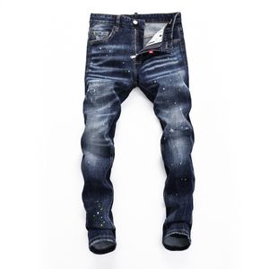 DSQ Slim Blue Men's Jeans Cool Guy Jeans Classic Hip Hop Rock Moto Casual Design Ripte Divered Denim Biker DSQ2 Jeans 410