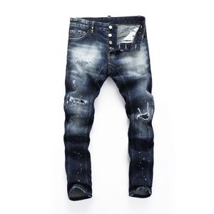 DSQ slim bleu Jeans pour hommes Cool Guy Jeans Classique Hip Hop Rock Moto Casual Design Ripped Distressed Denim Biker trou DSQ2 Jeans 402