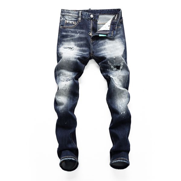 DSQ slim bleu Hommes Jeans Cool Guy Jeans trou Classique Hip Hop Rock Moto Casual Design Distressed Denim DSQ2 Jeans 389