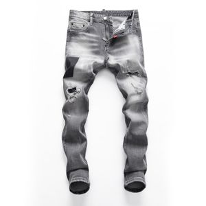 DSQ Slim Gray Gray Jeans Cool Guy Jeans Classic Hip Hop Rock Moto Casual Design scheurde noodlijdende denim Biker DSQ2 Jeans 413