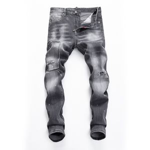 DSQ Slim Gray Gray Jeans Cool Guy Jeans Classic Hip Hop Rock Moto Casual Design Ripte Divered Denim Biker DSQ2 Jeans 403