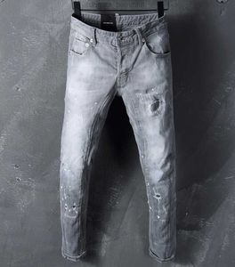 DSQ slanke grijze herenjeans DSQ2 BIKER JEANS Klassieke hiphop rock Moto Design Distressed Denim Biker skinny DSQ2 Jeans 111