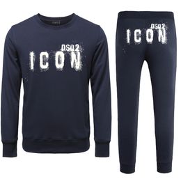 DSQ2 Brand Winter Sport Pak Heren Tracksuits Cotton Zwart en blauwe kleur Hoodie en Pant Slim Couple Draag WY921