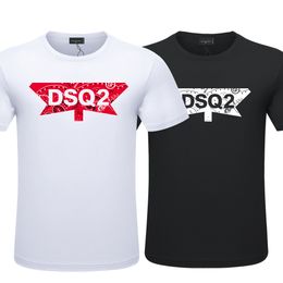 Tecido de sarja de algodão DSQ2 marca de moda europeia e americana estampa simples camiseta masculina de manga curta com forro de algodão