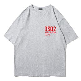 DSQ2 Cotton Twill Fabric Heren Nieuwe Summer Loose Fit Short T Collarless Short Sleeve Letter Printing T-shirt veelzijdig