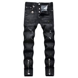 DSQ2 HOMMES Cool Guy Jeans noir Classique Homme Hip Hop Rock Moto Mens Casual Design Ripped Skinny Denim Biker DSQ Jeans 1072 grande taille 40