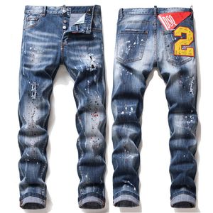 DSQ2 HEREN Cool Guy Jeans blauw Classic Man Hip Hop Rock Moto Mens Casual Design Ripped Skinny Denim Biker DSQ Jeans 1066 grote maat 40