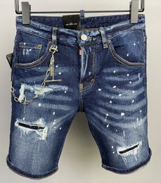 DSQ2 heren jeans korte luxe ontwerper zomerjeans skinny gescheurde coole kerel causaal gat denim dsq blauw jeanswashed short pant a513