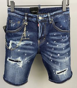 DSQ2 heren jeans korte luxe ontwerper zomerjeans skinny gescheurde coole kerel causaal gat denim dsq blauw jeanswashed short pant a513