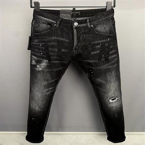DSQ2 MEN Wash Cool Guy Jeans negro Clásico Moda Hombre Hip Hop Rock Moto Hombre Diseño casual Ripped Distressed Skinny Denim Biker D2967