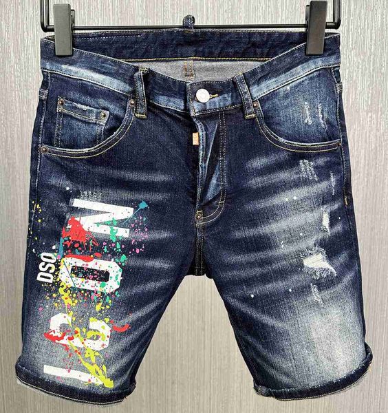 DSQ2 Diseñador para hombre Verano Flaco Rasgado Cool Guy Causal Hole Denim Dsq Fit Jeans Pantalón corto lavado 601-1