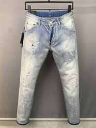 DSQ2 Mens Jeans Luxe ontwerper Skinny gescheurde Cool Guy Causal Hole Denim Modemerk Fit DSQ2 Slim Jeans Gray Color Men Washed Pants Classic 9876