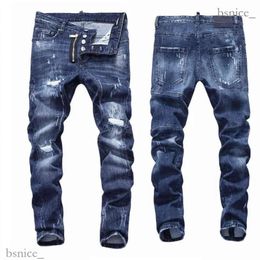 Dsqsabcd 2 Dsq Brand Pantalones vaqueros elásticos delgados para hombre Pantalones vaqueros rectos con cremallera Patchwork Slim Blue Hole para hombres 81 Zwo Dsquareds Dsq2 835