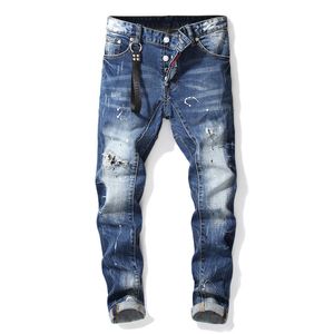 DSQSABCD 2 Style européen DSQ italie hommes pantalons minces célèbre marque hommes crayon pantalon droit bleu trou jeans pour hommes