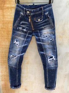 DSQSABCD 2 MOTO BIKER DSQ Merk Italië Herenbroek Mannen Slanke Stretch Denim Broek Blauwgat Broek Jeans voor Mannen