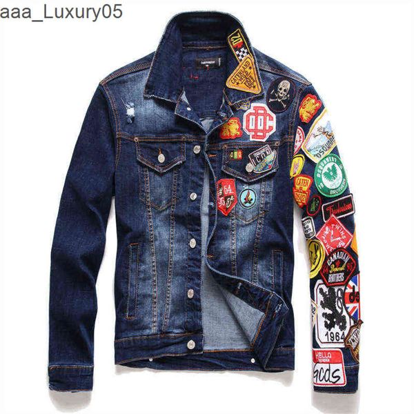 DSQUARED2 DSQ2 Вы Dsquared d2 dsq 2023 Marca para hombre Chaquetas de mezclilla Moda para hombre Casual Slim Ripped Badge Jean Coats Street Hip Hop Punk Blue Denim Coats UMGT